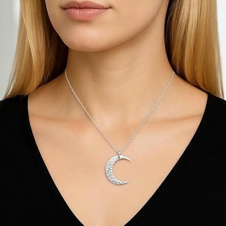 Handmade Hammered Sterling Silver Crescent Moon Necklace: Celestial ...