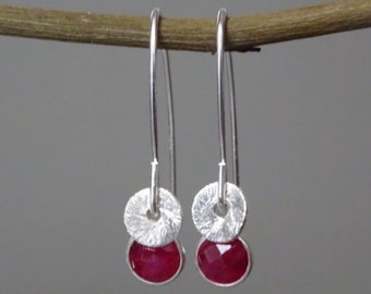 Ruby Sterling Silver Dangle Earrings. July Birthstone Earrings. Gift For Woman.