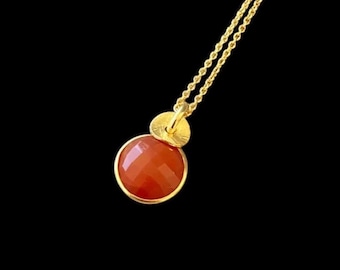 24k gold vermeil Carnelian necklace pendant. Gift for woman.