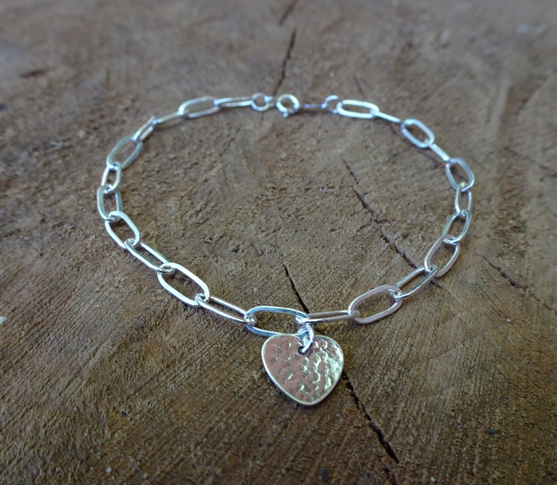 Sterling Silver Cable Bracelet. Link Bracelet. Heart Charm Etsy UK