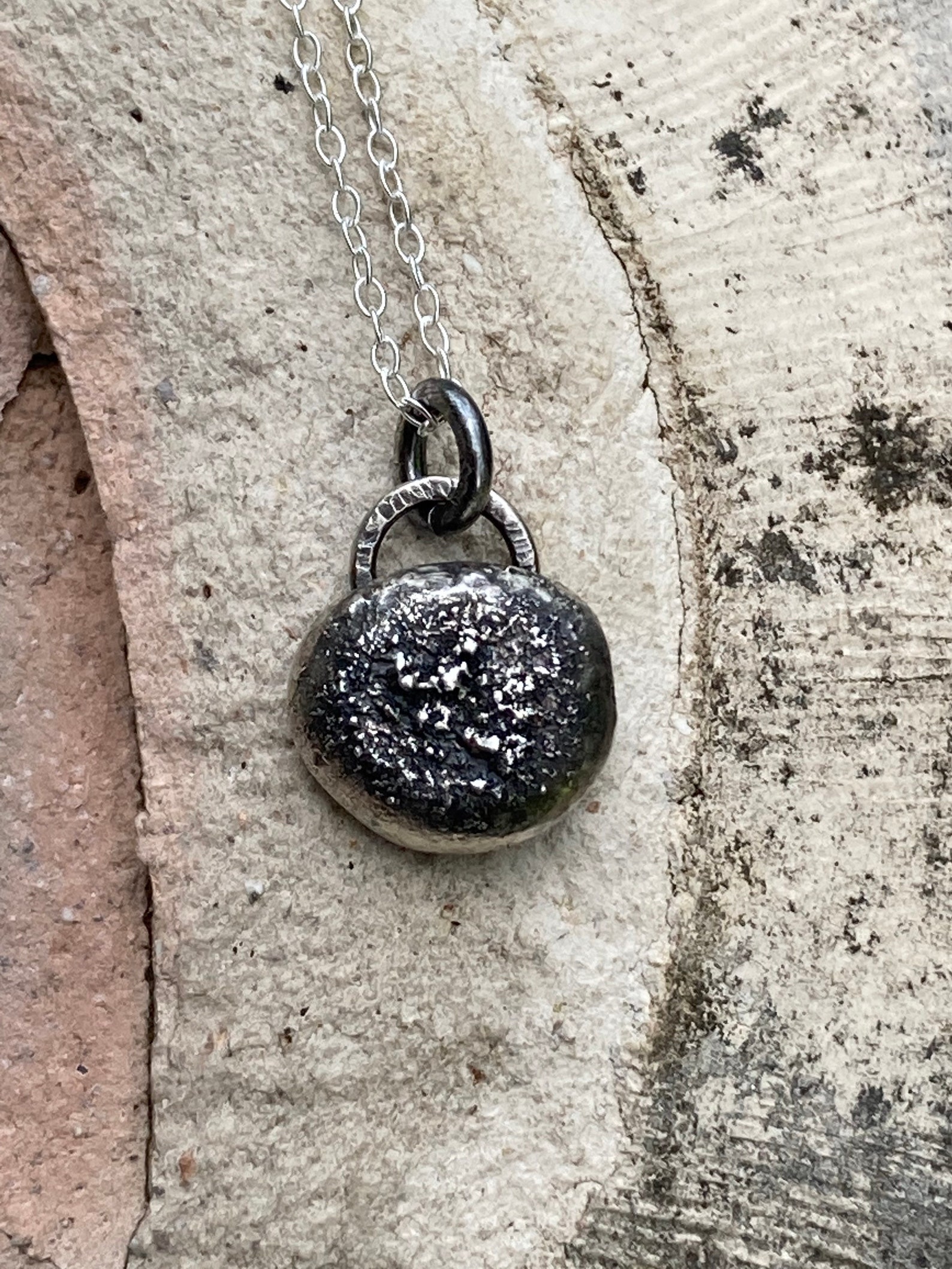Handmade Small Rustic Dust Sterling Silver Pebble Necklace Pendant ...