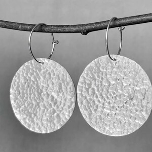 Handmade Large Sterling Silver Hammered, Textured Disc Hoop Earrings, Circle Earrings, Earrings For Woman, Gift for Her