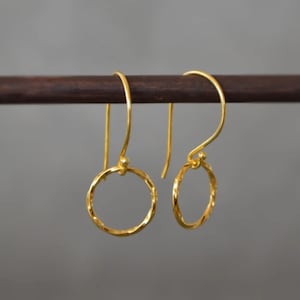 24K Gold Vermeil Twisted Circle Earrings: Minimalist Dangle Jewelry