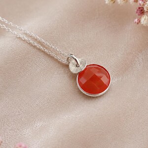 Sterling Silver Carnelian Pendant Necklace – Faceted Gemstone Open Bezel Jewelry
