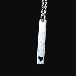 Hammered Sterling Silver Heart Necklace: Minimalist Rectangular Pendant