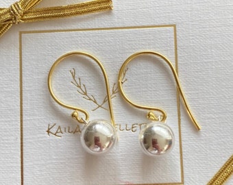 Sterling silver ball and gold vermeil earrings. 8mm ball dangle earrings. Earrings for her. Earrings for woman. Gif for her.