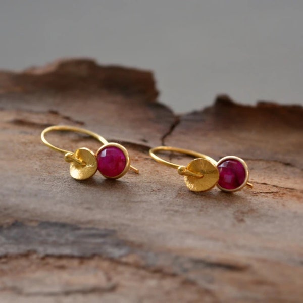 24k Gold Vermeil And Ruby Earrings, July Birthstone Earrings, Earrings For Woman, Gift for her