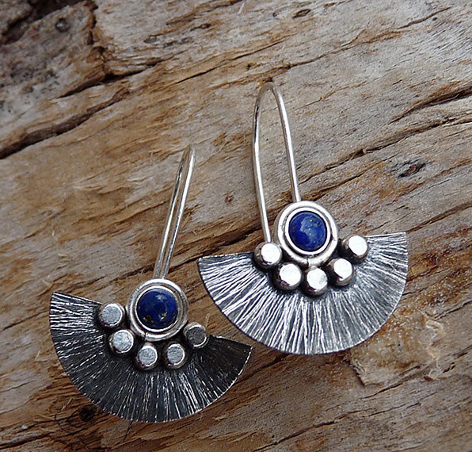 Sterling Silver Fan Earrings With Lapis Lazuli. Handmade. MADE Etsy