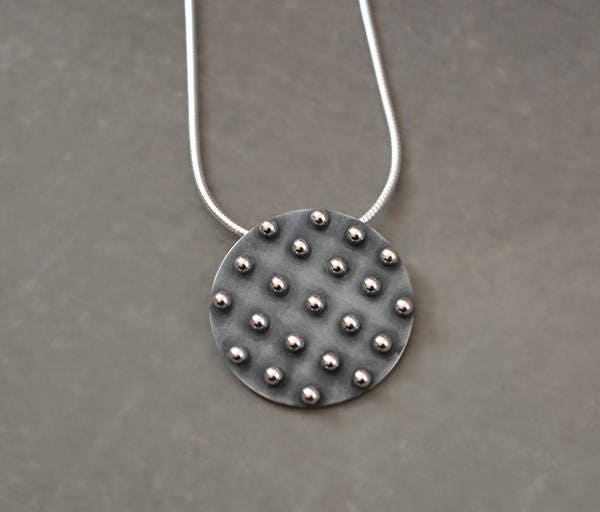 Sterling Silver Disc Necklace. Silver Oxidized Pendant. - Etsy UK