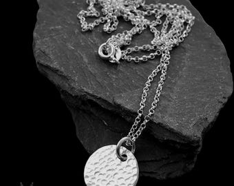 Handmade Sterling Silver Hammered Disc Pendant Necklace