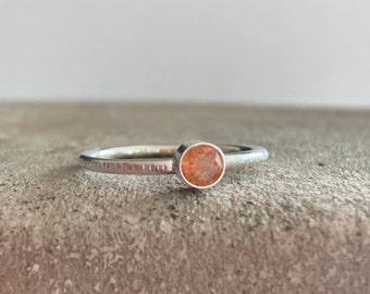 Sunstone textured sterling silver stackable ring.