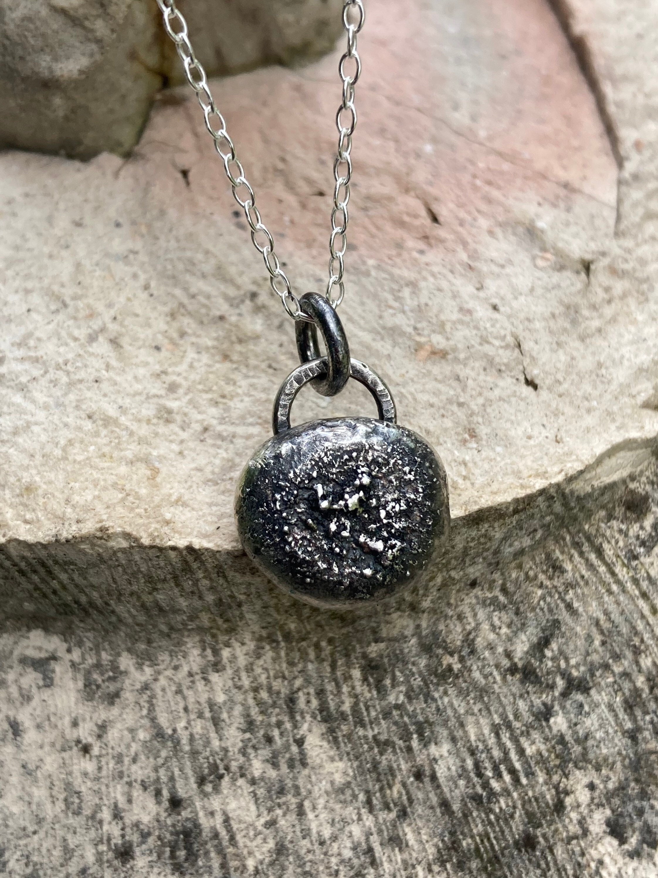 Handmade Small Rustic Dust Sterling Silver Pebble Necklace Pendant ...