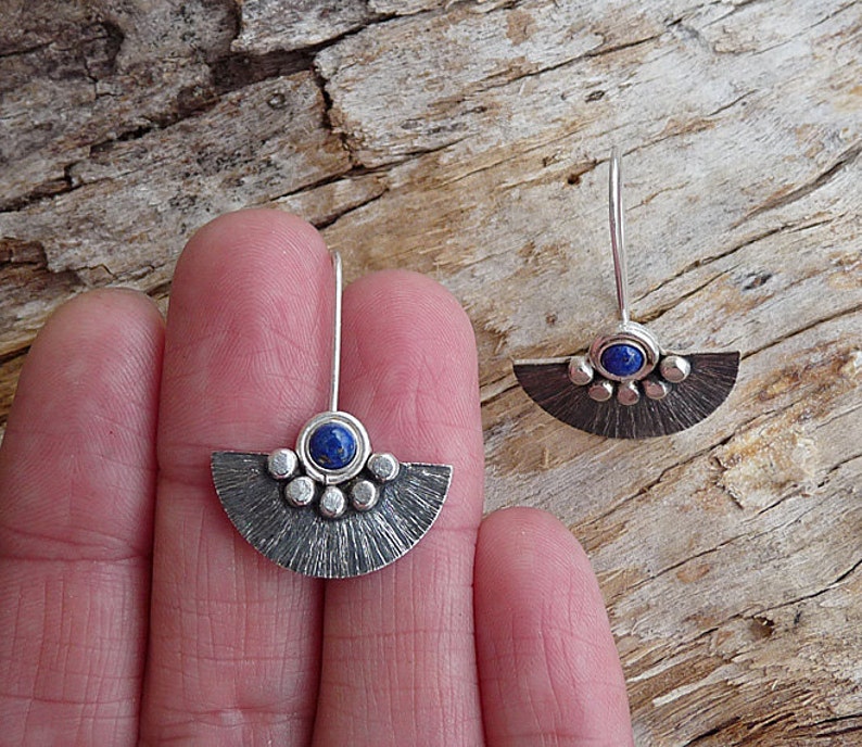 Sterling Silver Fan Earrings With Lapis Lazuli. Handmade. MADE Etsy