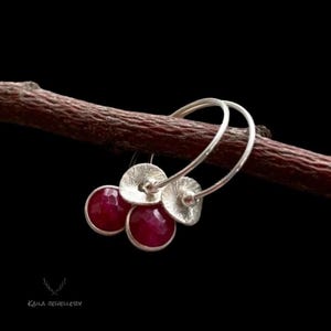 Ruby sterling silver hoop earrings. July birthstone earrings