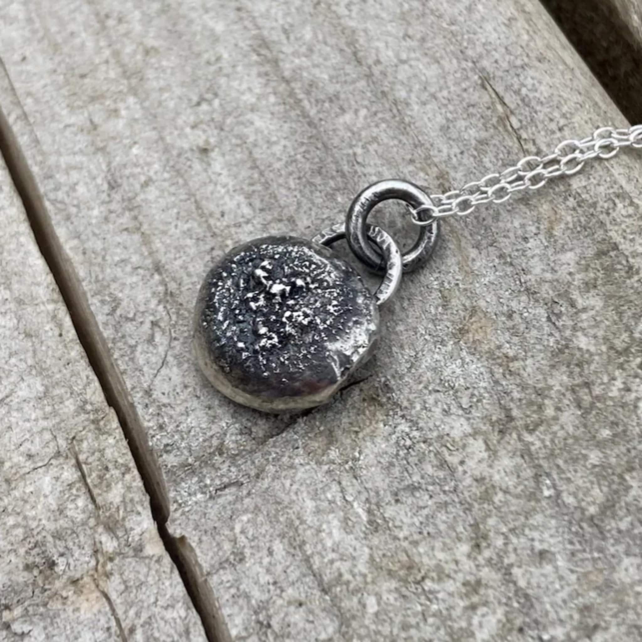Handmade Small Rustic Dust Sterling Silver Pebble Necklace Pendant ...