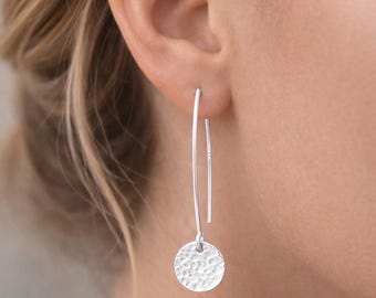 Hammered Sterling Silver Disc Earrings: Minimalist Dangle Jewelry