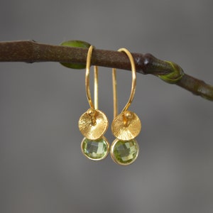 Peridot And 24k Gold Vermeil Dangle Earrings. August Birthstone Earrings. Gold and Peridot Earrings. Birthday Gift. Wedding jewellery. image 2