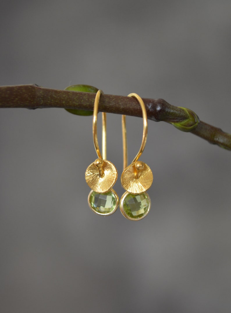 Peridot And 24k Gold Vermeil Dangle Earrings. August Birthstone Earrings. Gold and Peridot Earrings. Birthday Gift. Wedding jewellery. image 2