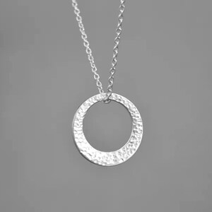 Hammered Sterling Silver Circle Necklace: Minimalist Washer Pendant