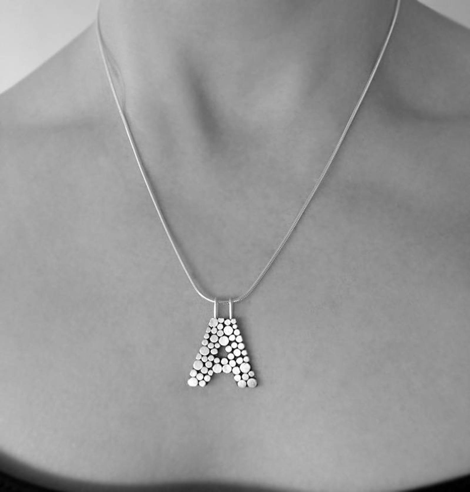 Handmade Sterling Silver Letter A Necklace. Initial A Pendant. Etsy