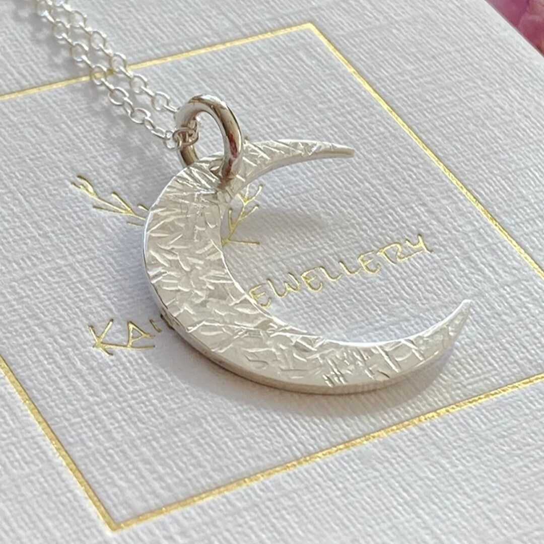 Handmade Hammered Sterling Silver Crescent Moon Necklace: Celestial ...
