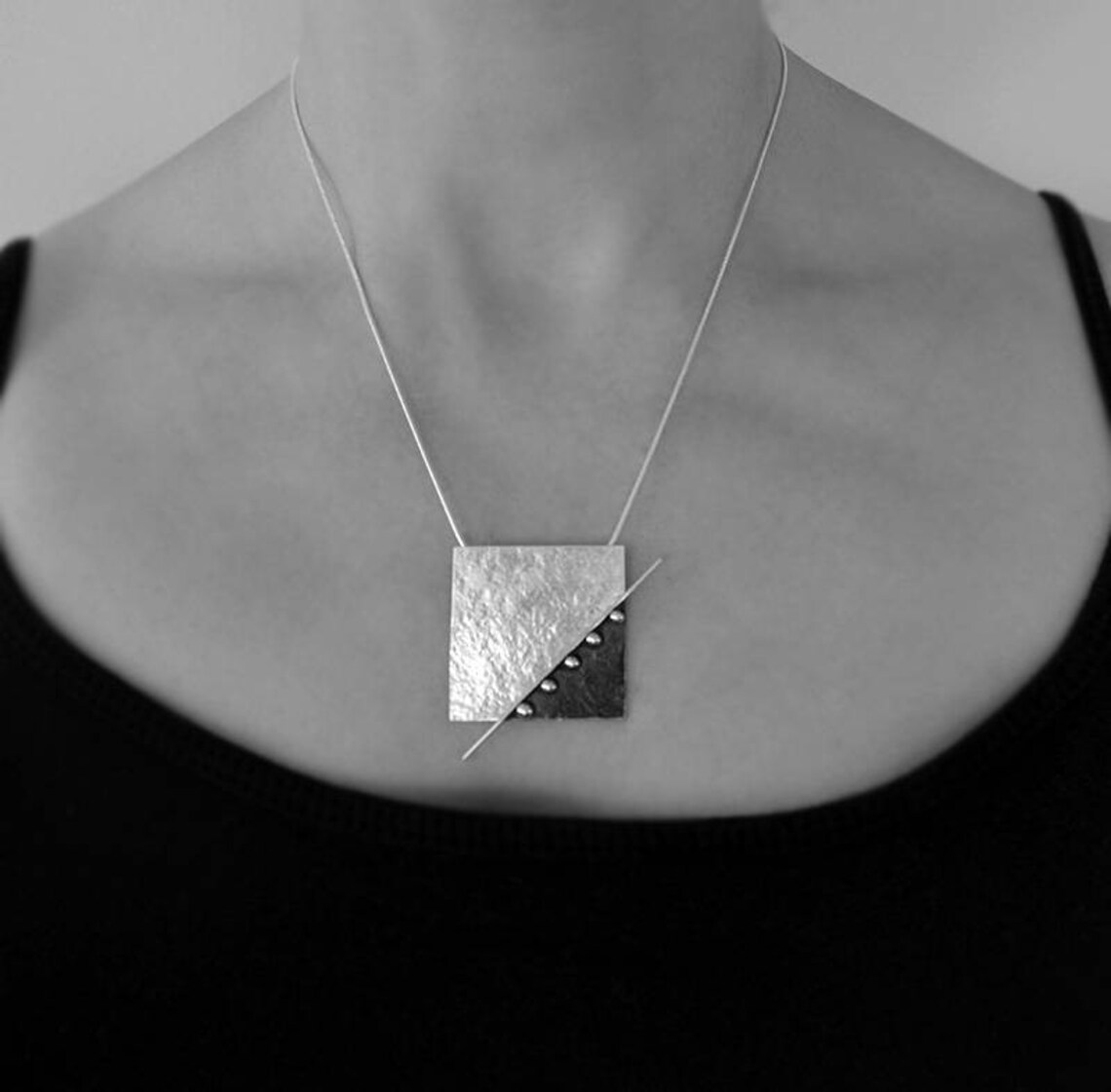 Sterling Silver Square Pendant. Sterling Silver Necklace. Etsy UK