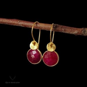 24k Gold Vermeil Ruby Dangle Earrings: July Birthstone