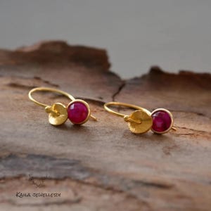 24k Gold Vermeil Ruby Earrings: July Birthstone Dangle Earrings