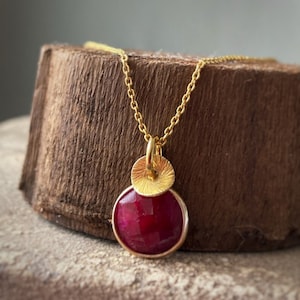 Ruby Necklace: 24k Gold Vermeil Sterling Silver, July Birthstone