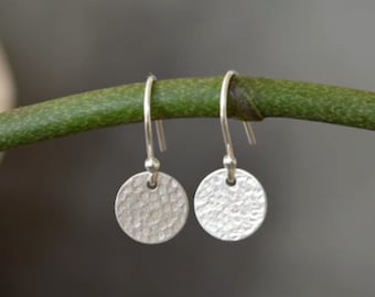 Minimalist Hammered Sterling Silver Disc Earrings: Handmade Dangle Jewelry