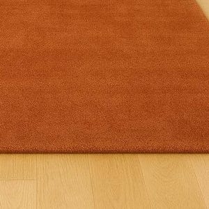 Contemporary bedroom design featuring terracotta floor rug