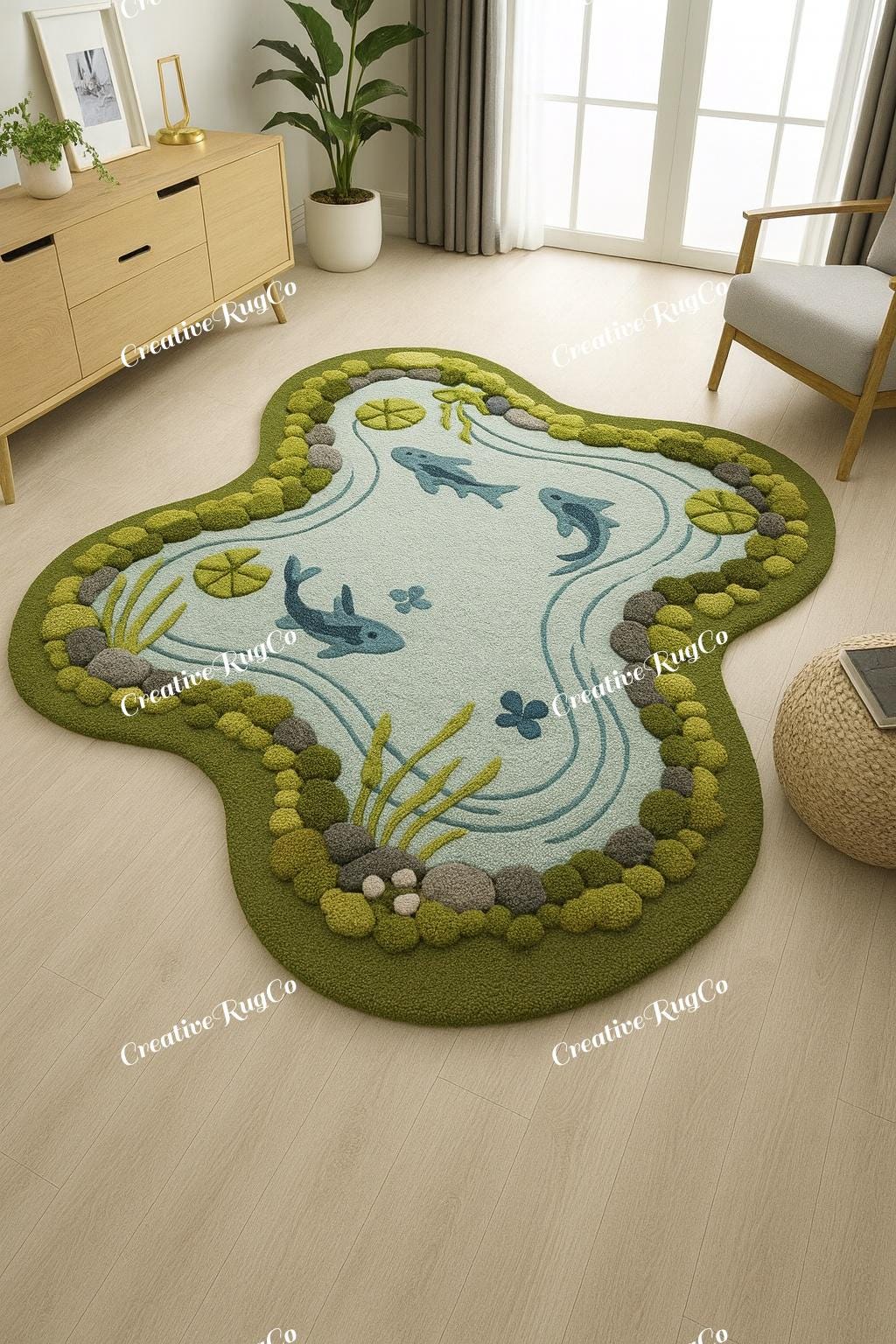Water Rug Design Creative Water Pond Rug | 3D Hand Tufted Carpet | Nature Themed Home ...