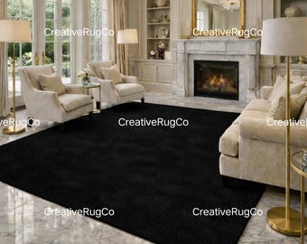 Alfombra negra con mechones hechos a mano de 20 x 25 x 30 cm: moderna y lujosa alfombra de lana maciza para la sala de estar, el dormitorio y la decoración del hogar.