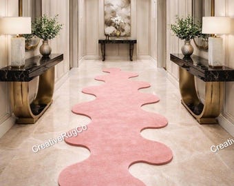 Alfombra de pasillo tejida a mano de 3x6, 3x12 y 4x12, alfombra con forma orgánica abstracta, alfombra moderna para pasillo, alfombra de lujo para cuarto infantil, alfombra de área suave y mullida.