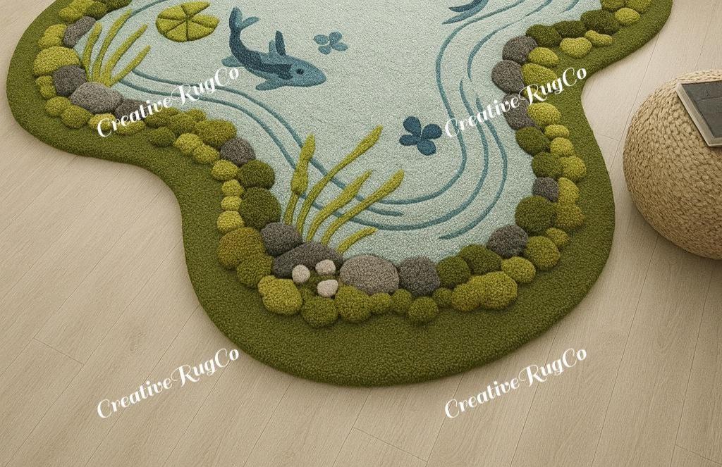 Pond Rug Abstract Creative Water Pond Rug | 3D Hand Tufted Carpet | Nature Themed Home ...