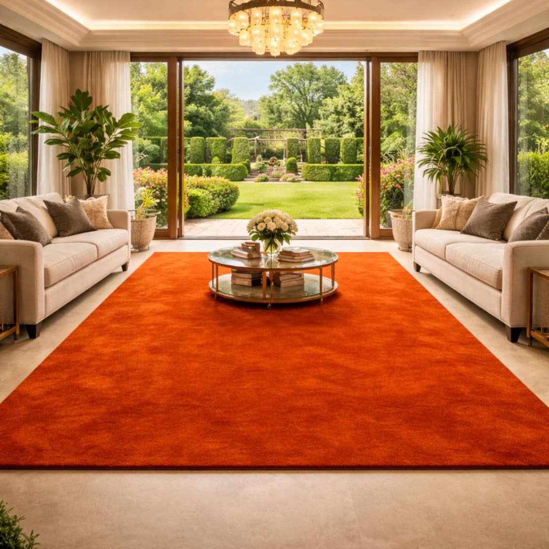 Orange Splat Rug Solid Orange Rug 8x10 9x12 Hand Tufted – Large Burnt Orange Area Rug ...