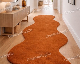 Alfombra de pasillo sólida con mechones hechos a mano: alfombra de pasillo con ondas irregulares, moderna alfombra abstracta curva, lujosa alfombra de área a medida.