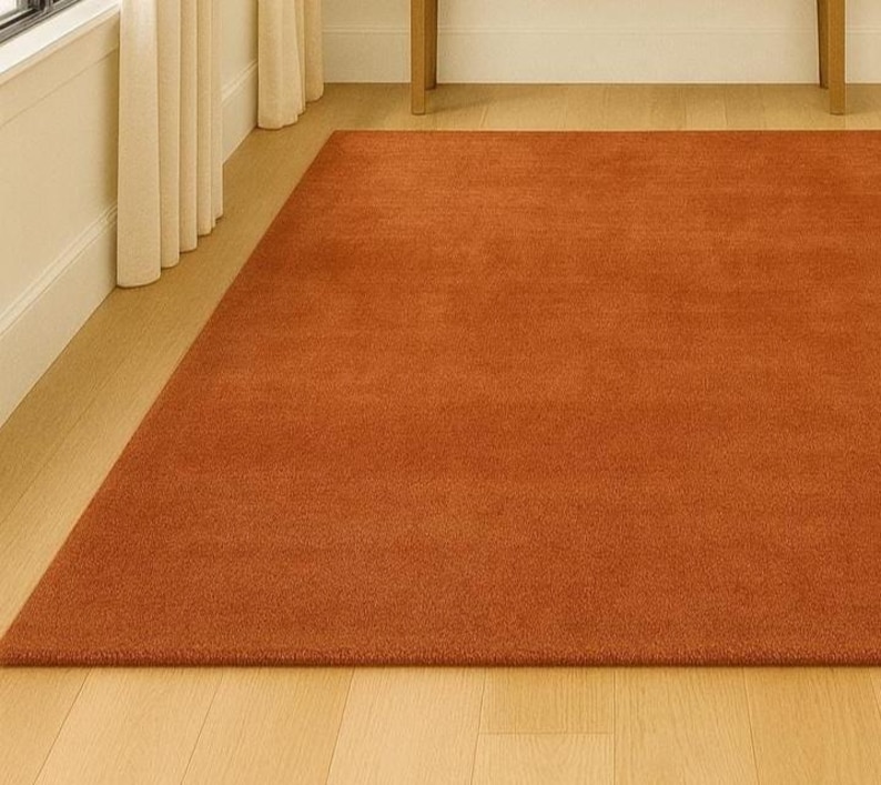 Warm solid rust rug for minimalist home interior styling