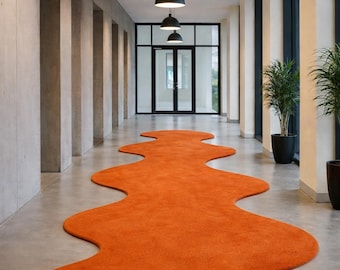 Alfombra de pasillo tejida a mano, alfombra abstracta de forma irregular, alfombra moderna para pasillo, alfombra ondulada de lujo, decoración contemporánea para el hogar, alfombra de tamaño personalizado