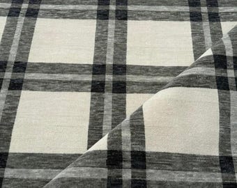 Alfombra Oushak grande a cuadros de 30 x 40 cm, estilo vintage turco, anudada a mano, en lana, color negro y marfil neutro, para una decoración de lujo en la sala de estar.