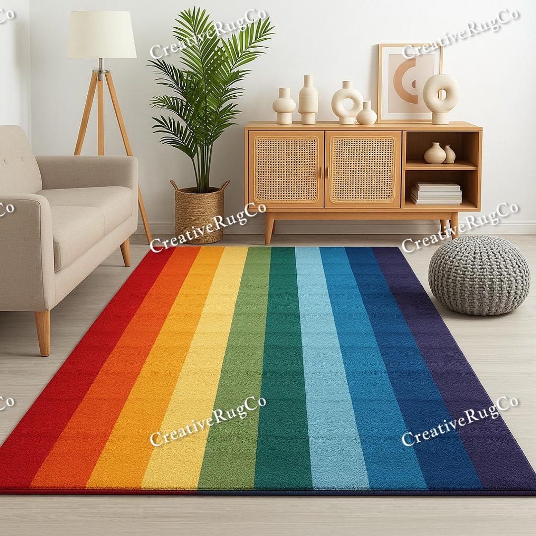 Rainbow Stripe Rug | Colorful Modern Hand Tufted Area Rug | Vibrant ...