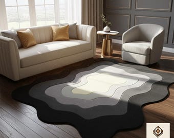 Tapete moderno abstrato tufado à mão, tapete de área com formato orgânico irregular, tapete de designer em tons neutros de cinza e creme para sala de estar e quarto.