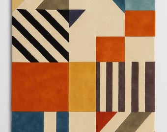 Hand Tufted Modern Geometric Rug | Mid Century Abstract Wool Carpet | Colorful Area Rug for Living Room, Bedroom & Office