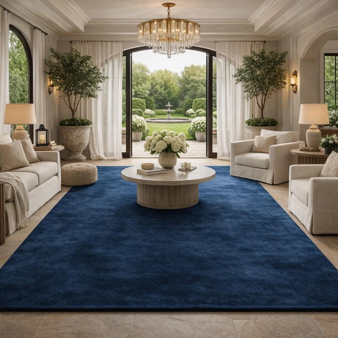 Layered Blue Rug Hand Tufted Solid Blue Rug 8x10 9x12 12x18 – Luxury Plush Navy Area Rug ...