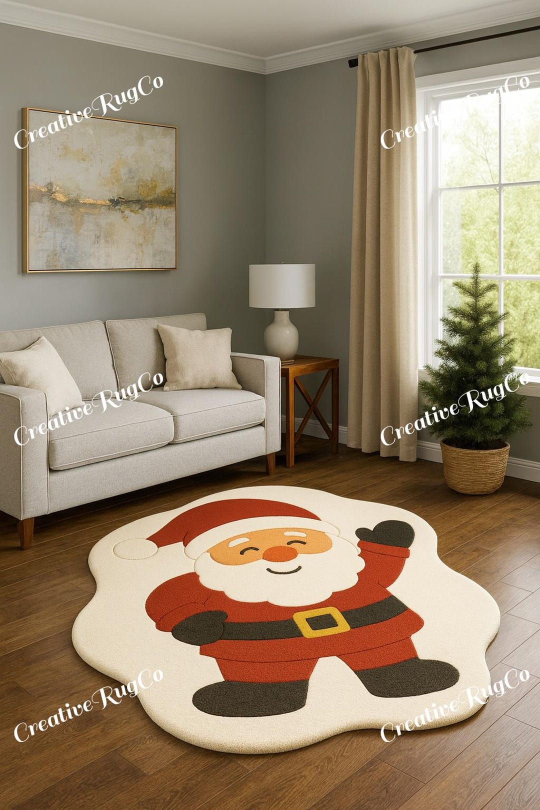 Hand Tufted Santa Claus Christmas Rug | Cute Holiday Area Carpet ...