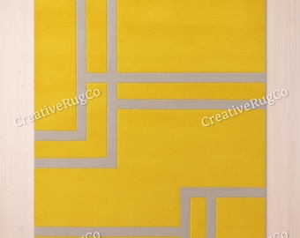 Yellow Geometric Area Rug 8x10 | Modern Abstract Carpet for Living Room | Handmade Minimalist Floor Rug | Custom Contemporary Home Decor Mat