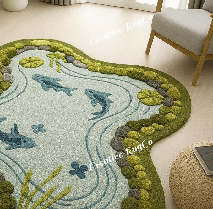 Creative Water Pond Rug | 3D Hand Tufted Carpet | Nature Themed Home ...