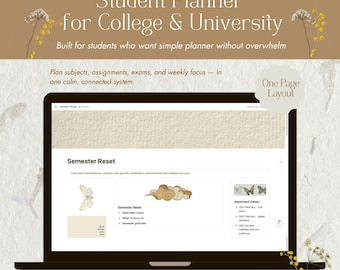 Student Planner for College & University | Notion Template | Semester Organizer, Assignment Tracker and Exam Calendar