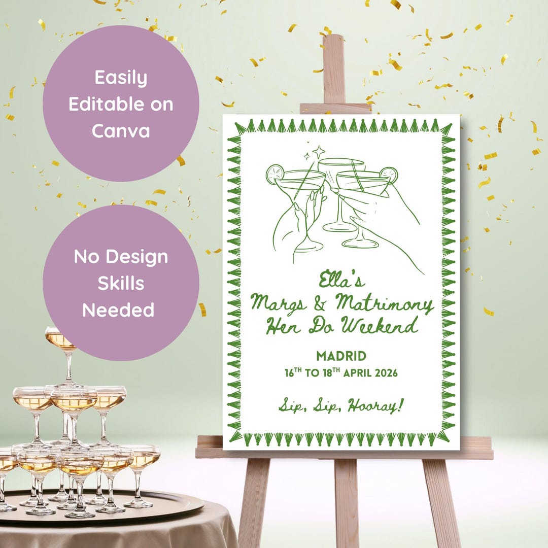 Hen Party Invitation Template Bundle Margs & Matrimony, Editable Canva