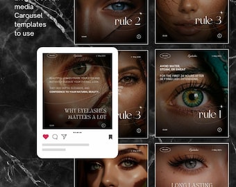 Kit de imagen profesional para técnicos de pestañas: plantillas para redes sociales, lista de precios, folletos.